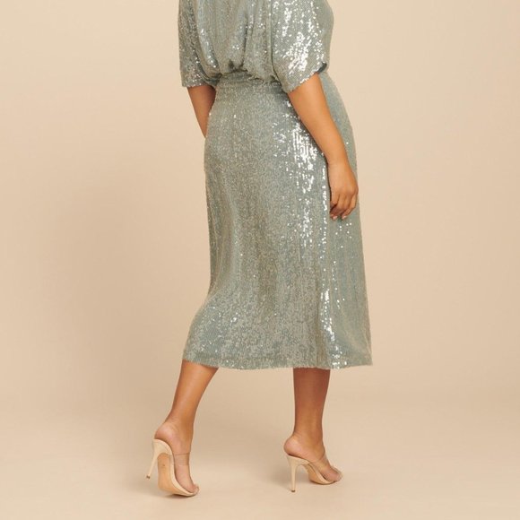 Sally LaPointe Sequin Viscose Belted WraP Skirt - Picture 3 of 10